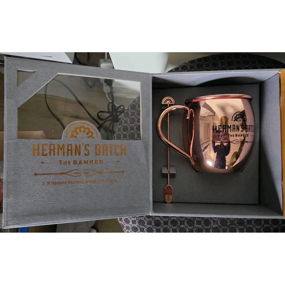 VHTF New HERMAN'S BATCH Copper MoscowMule MUG & Stirrer Set +RecipeCard/Box Only